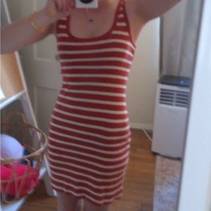 cute burnt orange striped mini dress